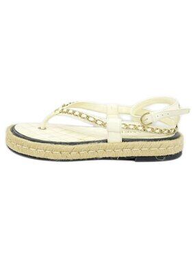 Chanel Sandals Chain Motif Ivory Gold 39C Jute